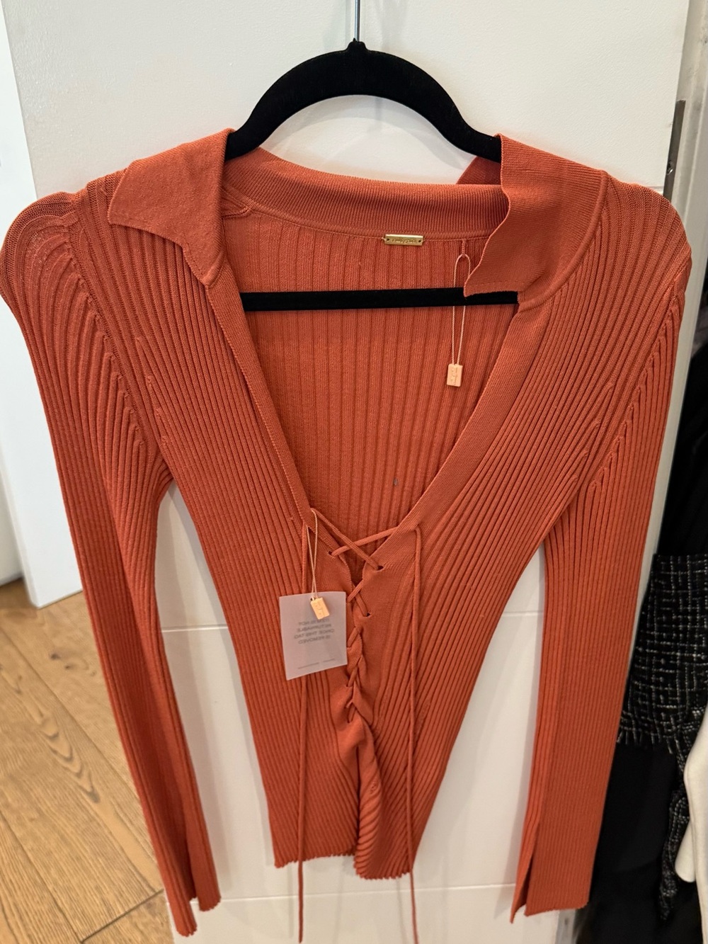 Cult Gaia Lace-Up V-Neck Sweater in Rust